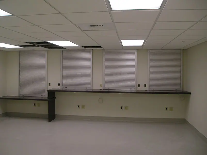 Commercial overhead door, shop interior