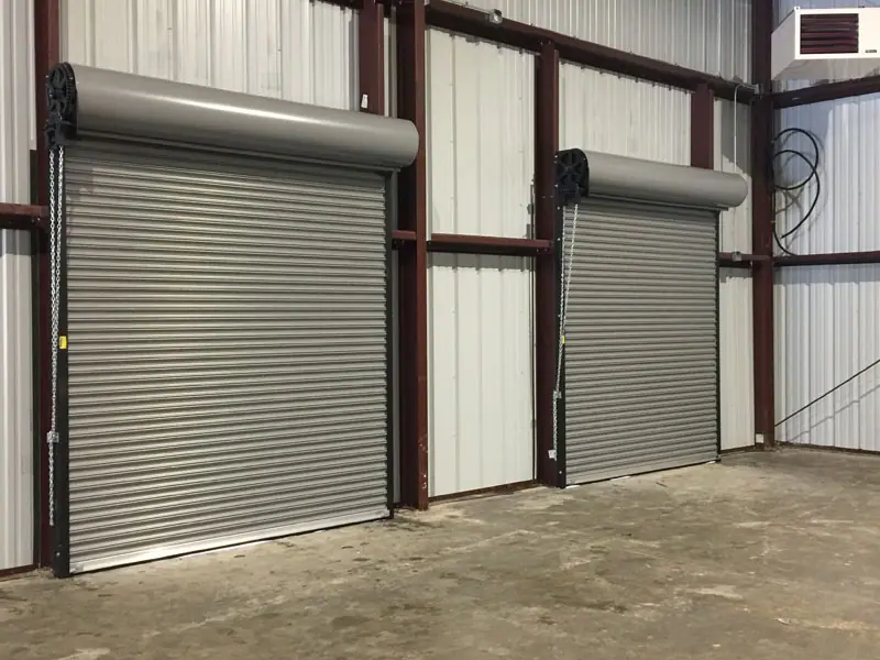 Commercial roll-up doors inside a warehouse