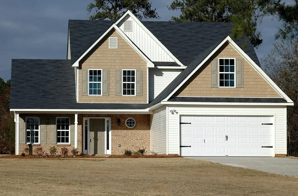 Modern garage door on a new home